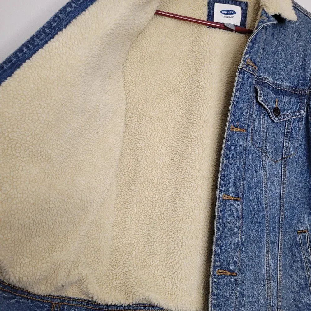 Old Navy men's sherpa lined denim button front trucker jacket size small